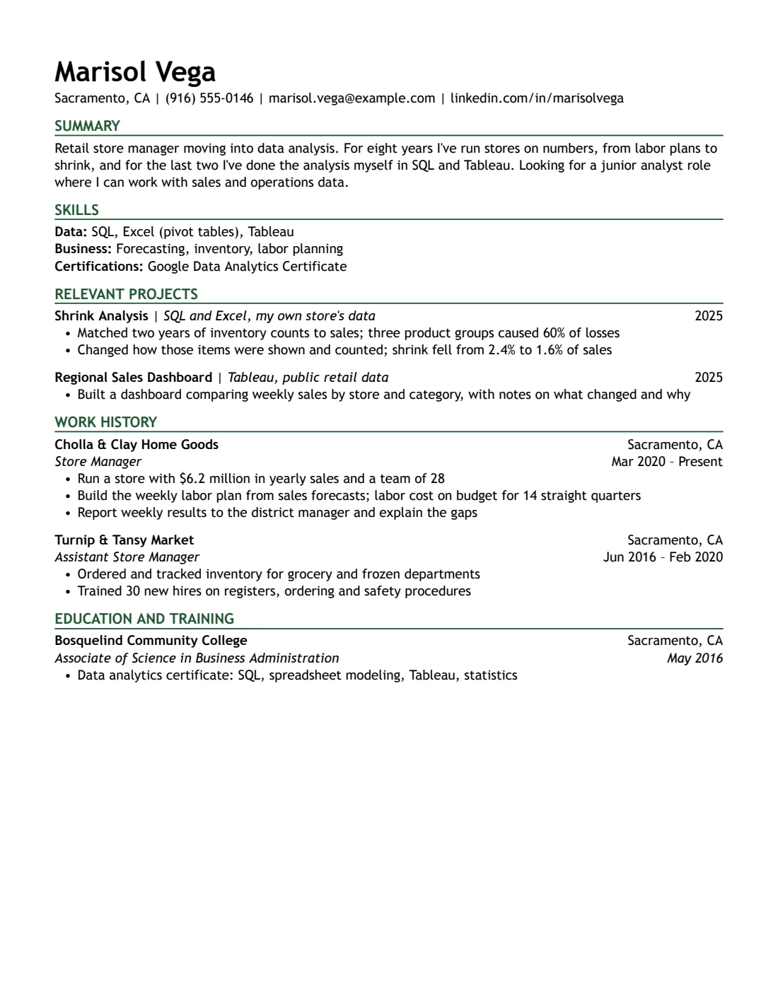 Career Change resume template, US Letter, filled with sample content