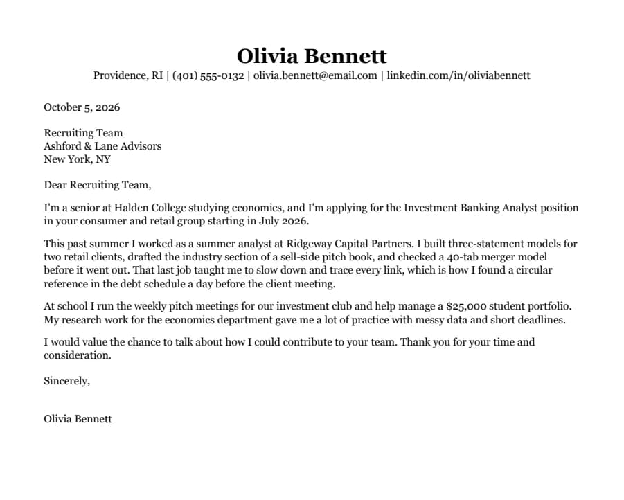 Classic cover letter template, top of the page