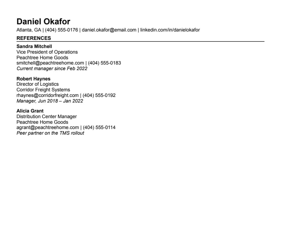 Compact references template, top of the page