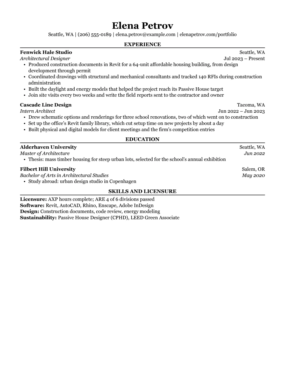 Architecture resume example in the Classic layout, US Letter