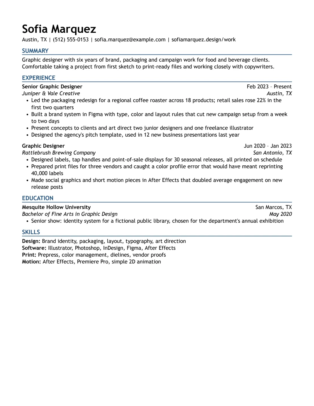 Graphic Designer resume example in the Modern Accent layout, US Letter