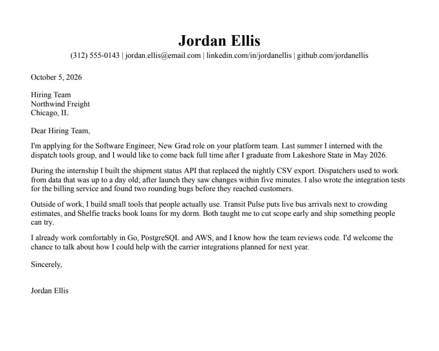 Jake's cover letter template, top of the page