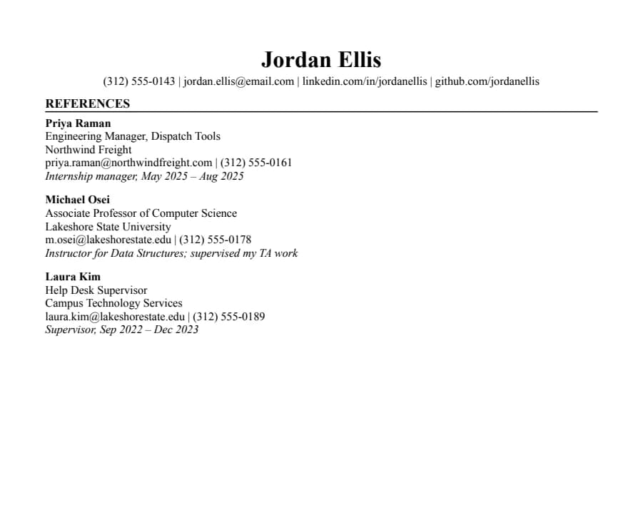 Jake's references template, top of the page