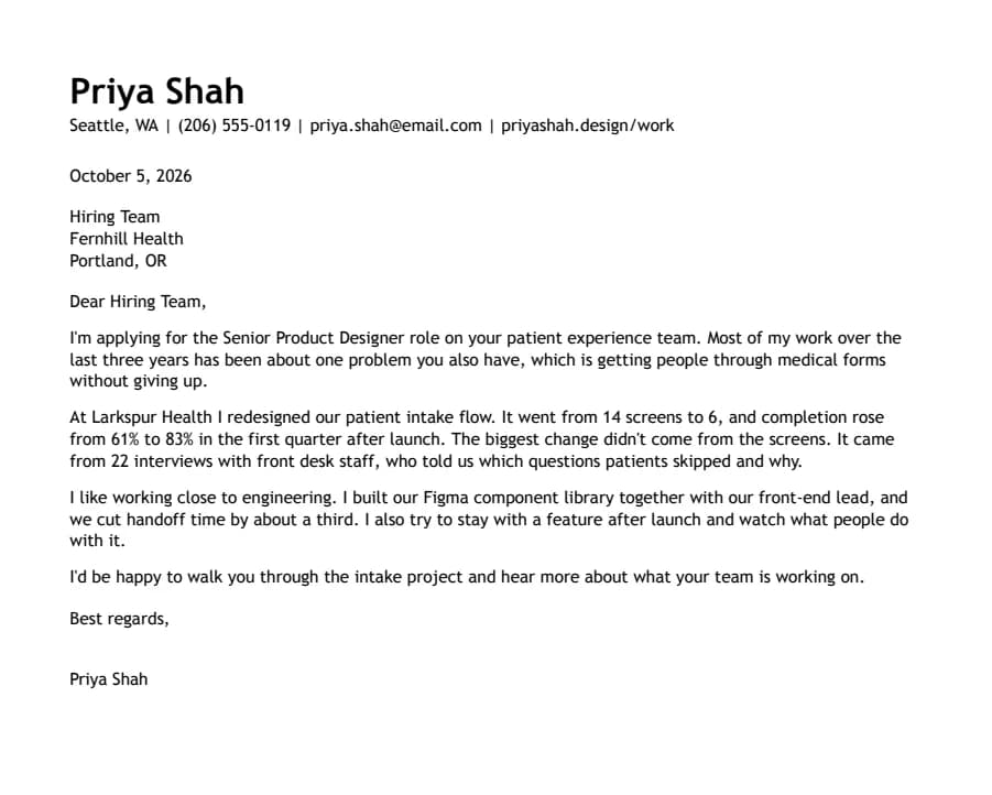 Modern Accent cover letter template, top of the page