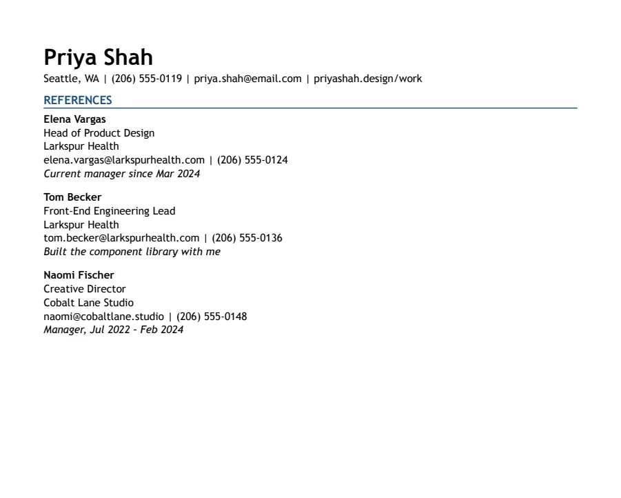 Modern Accent references template, top of the page