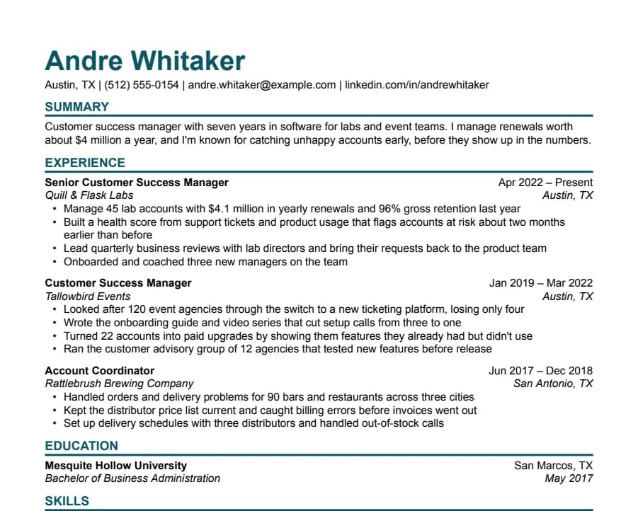 Modern Bold resume template, top of the page