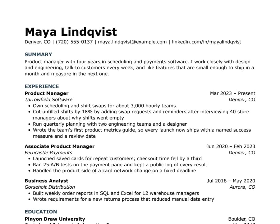 Modern Minimal resume template, top of the page
