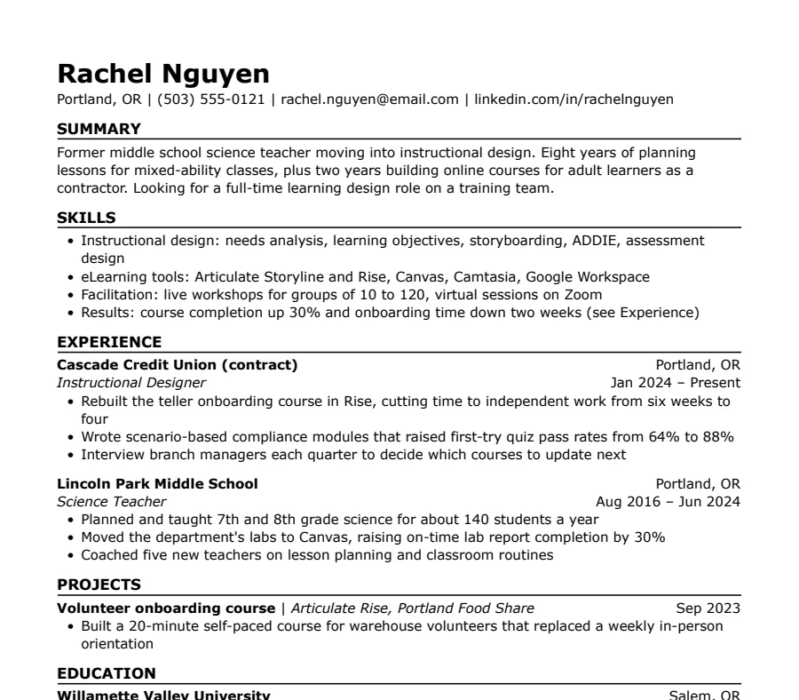Skills-first resume template, top of the page