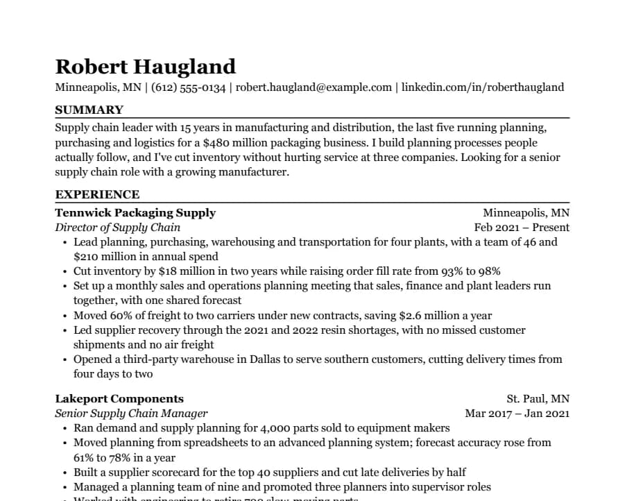 Two-page Professional resume template, top of the page