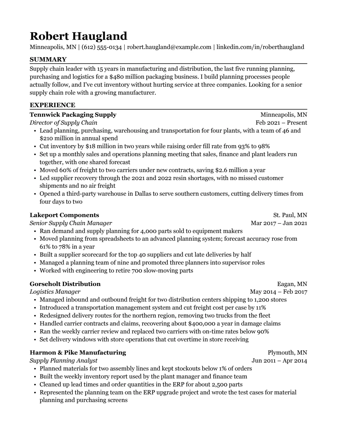 Two-page Professional resume template, US Letter, filled with sample content